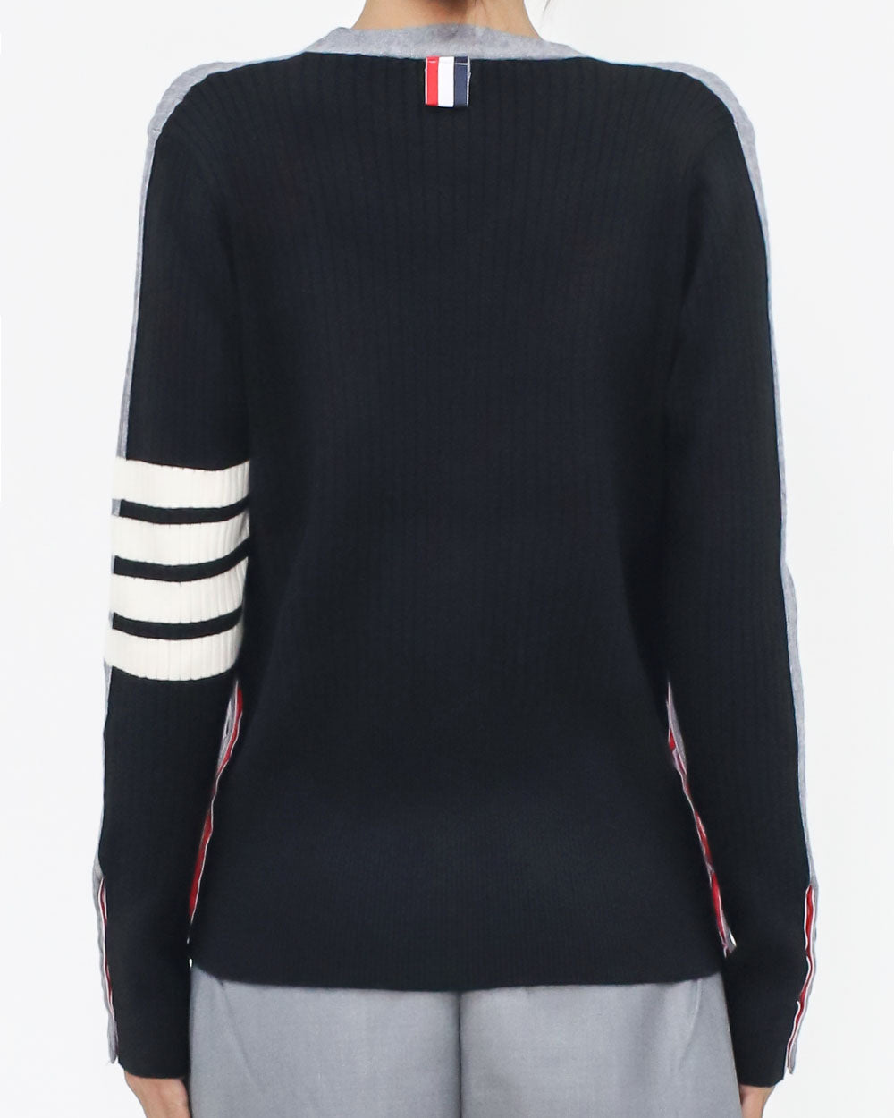 grey & navy w/ ivory stripes sleeves knitted cardigan *pre-order*