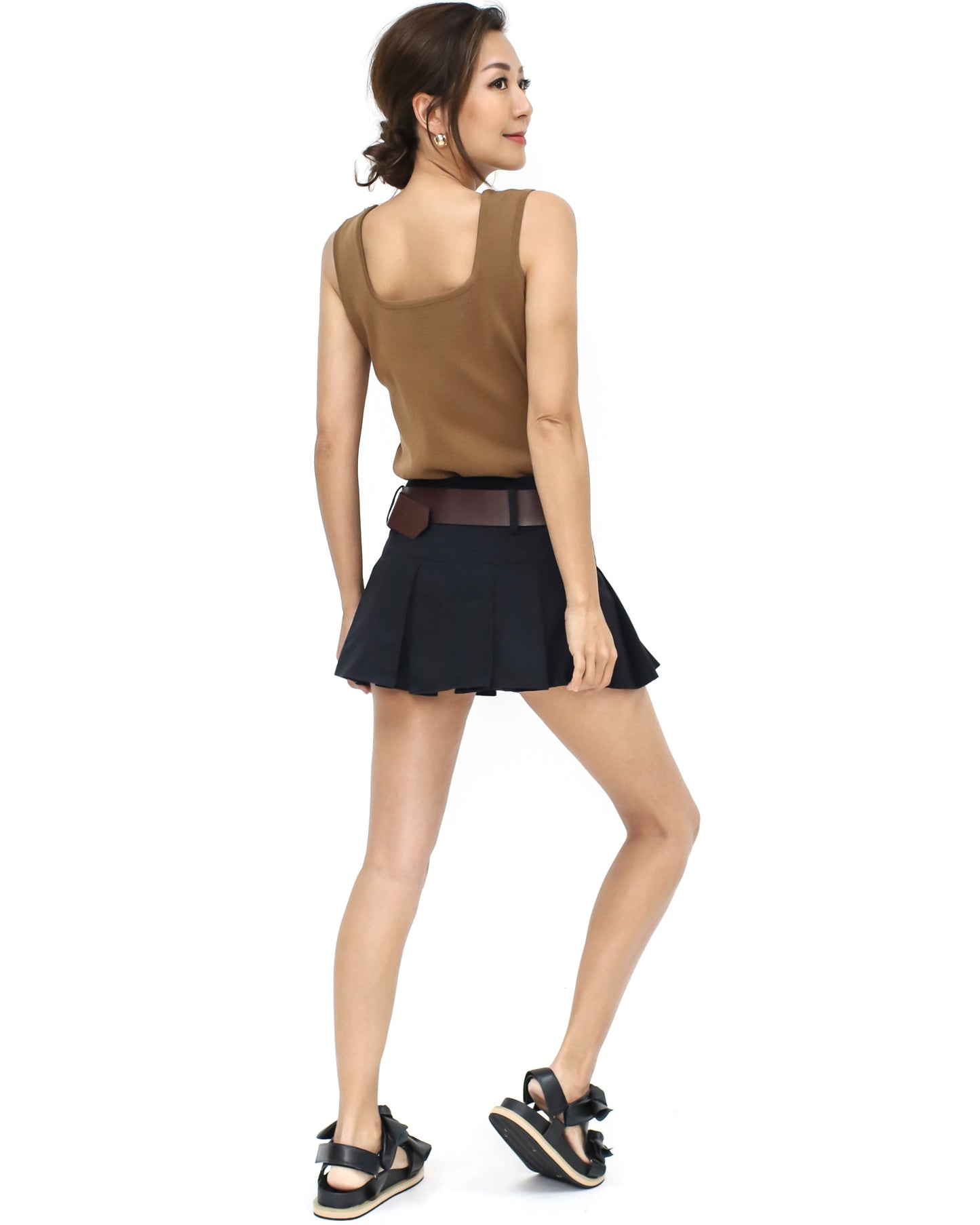 black pleats mini skort with belt S / M