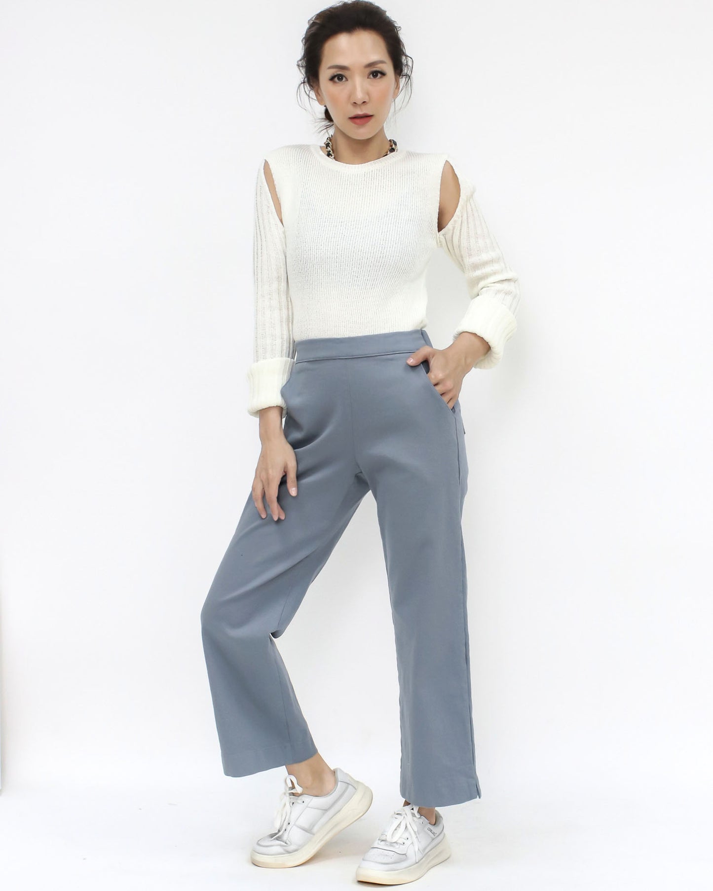 ivory knitted cutout top