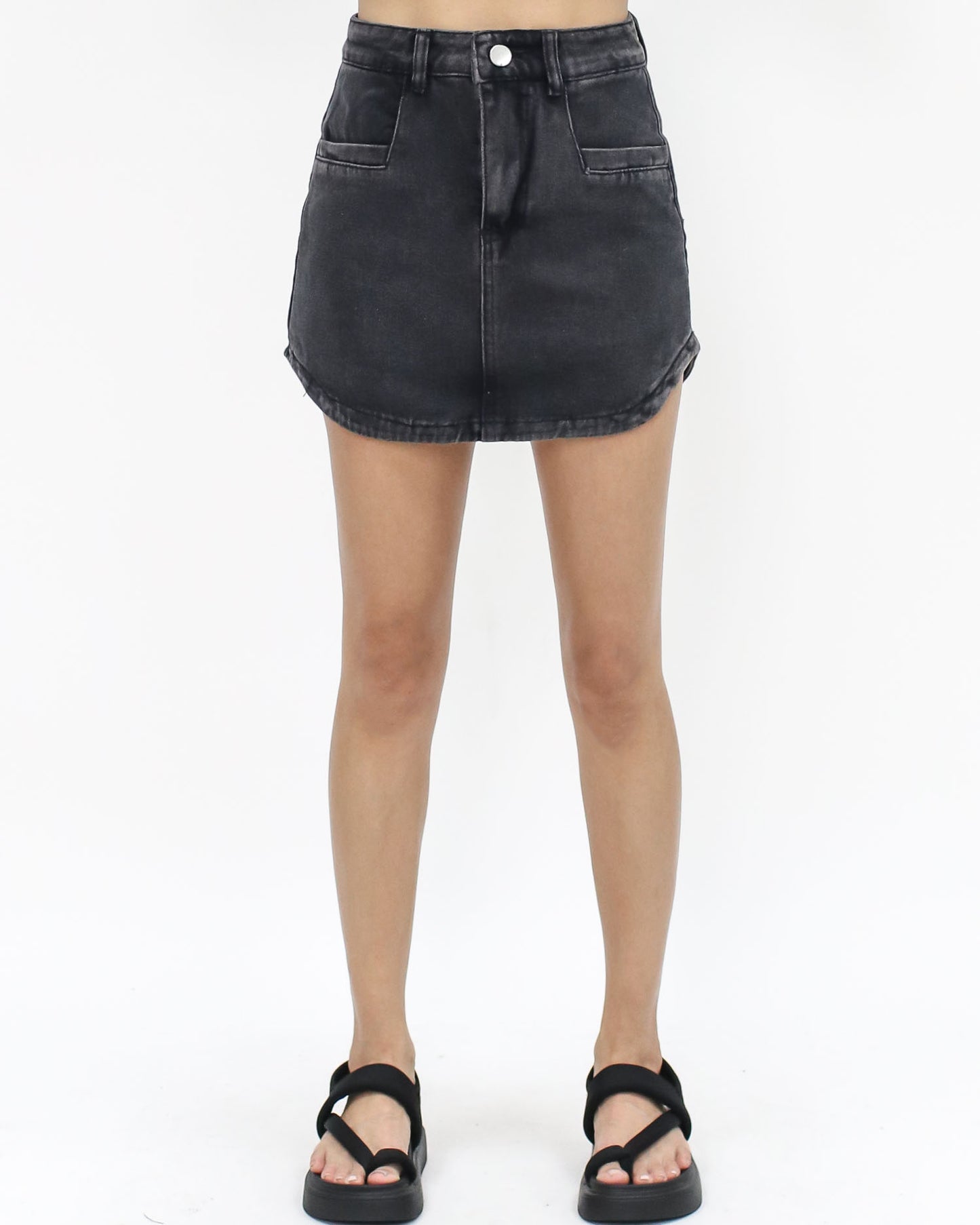 dark grey washed denim curve hem skort S / L