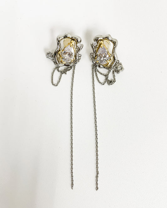 silver diamond drop chains earrings *pre-order*