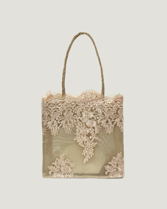 beige & pink lace fabric shopping bag *pre-order*