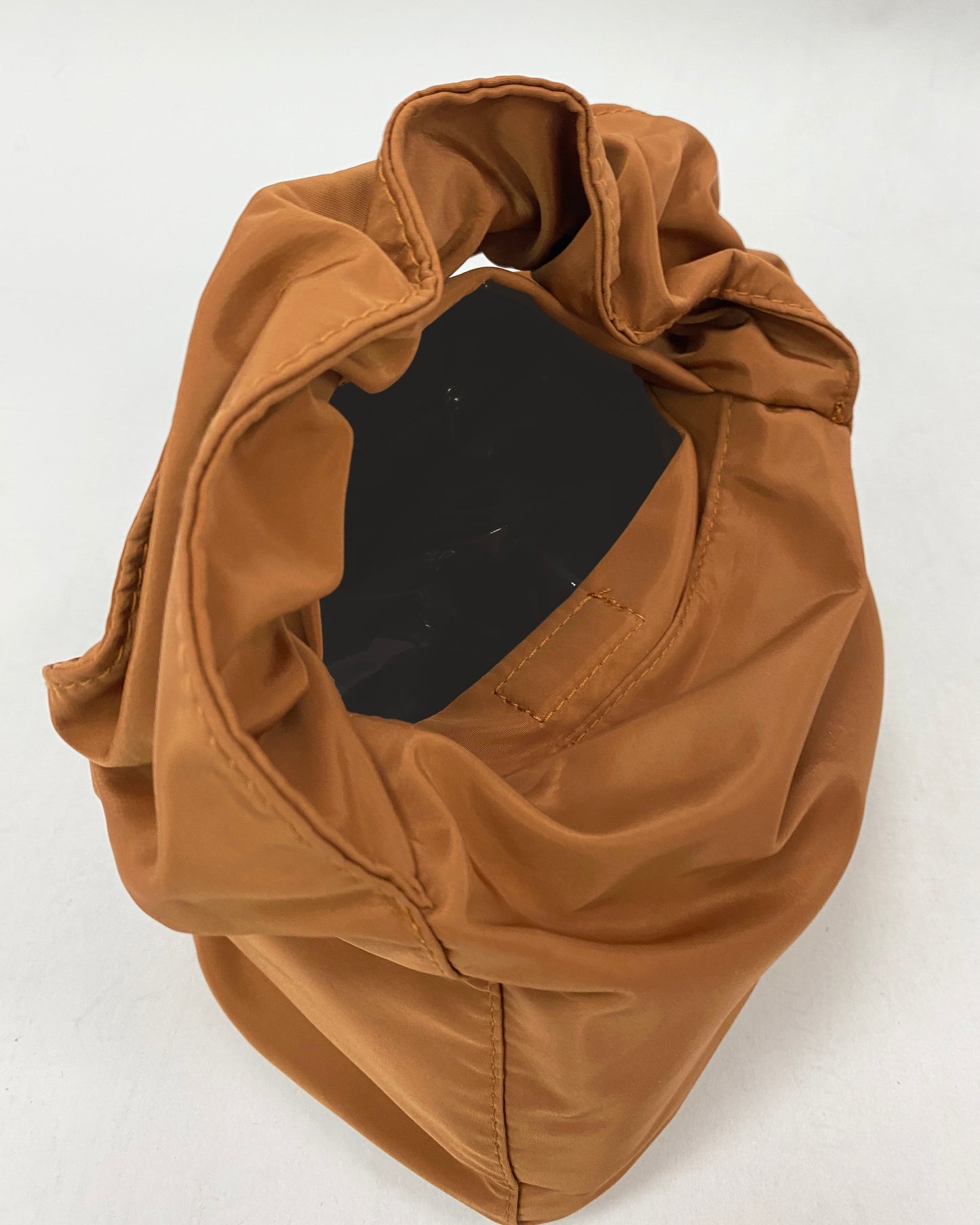 camel nylon ruched handle bag *pre-order*