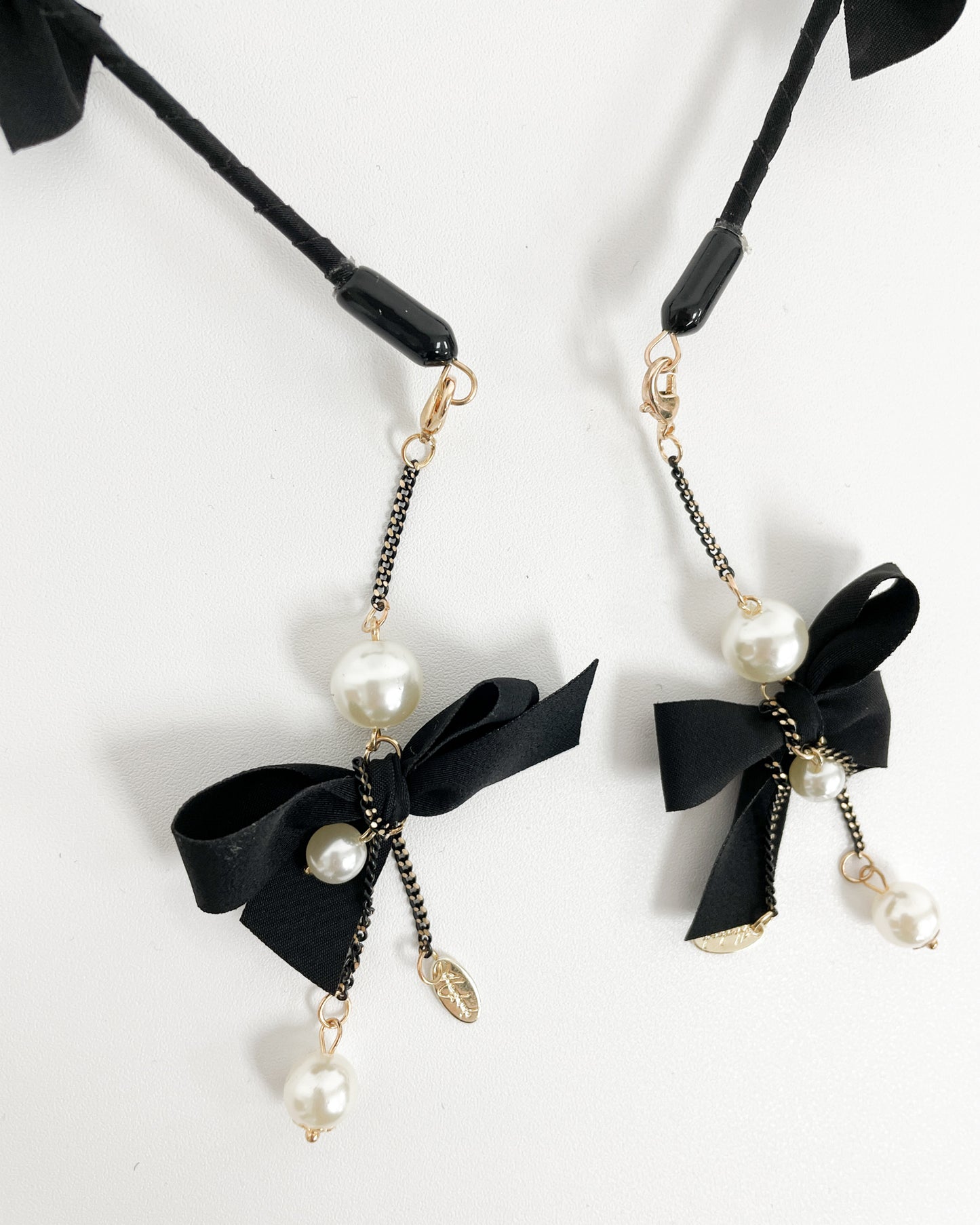 black bow & pearls drop sides headband *pre-order*