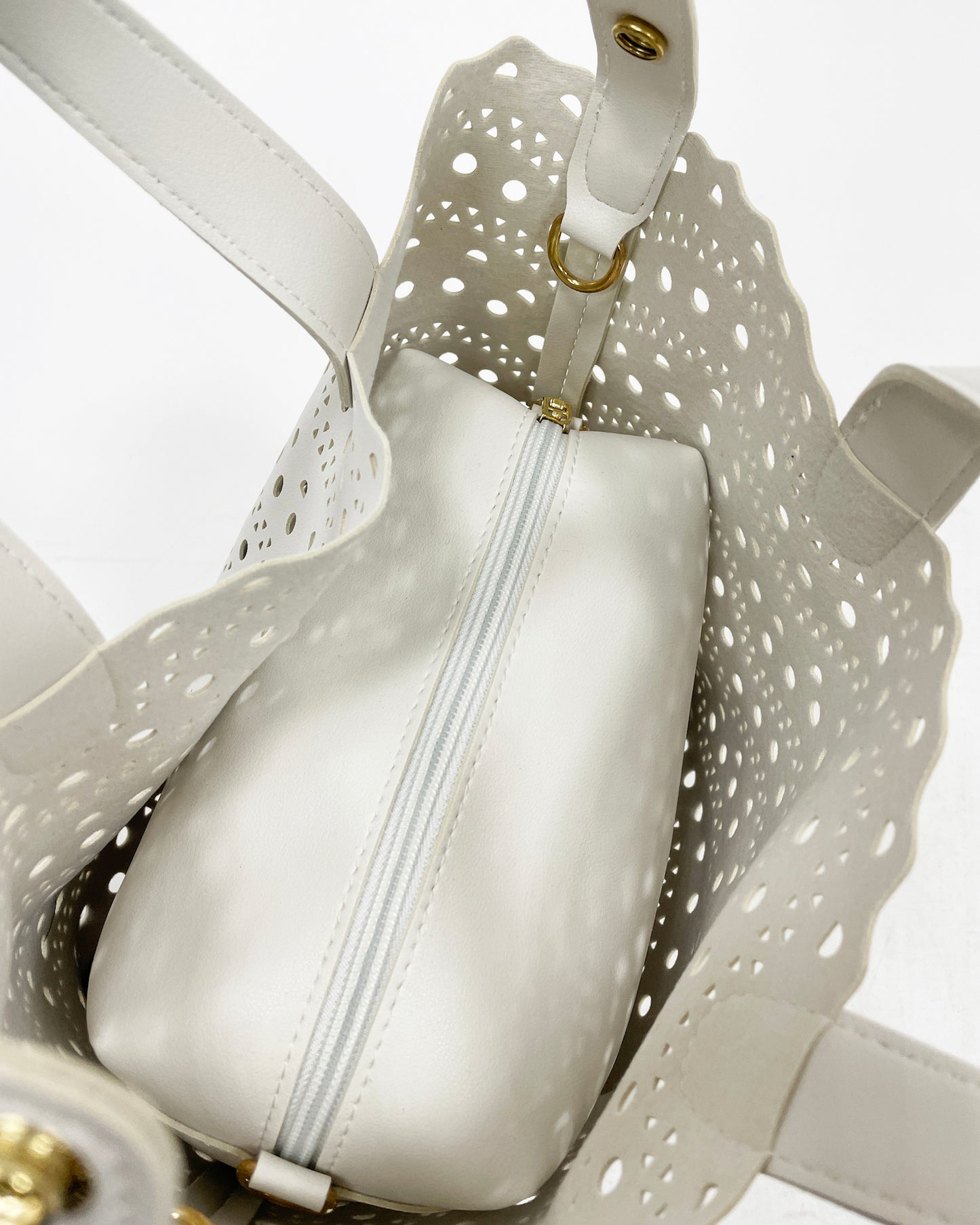 ivory PU leather laser cut tote bag *pre-order*