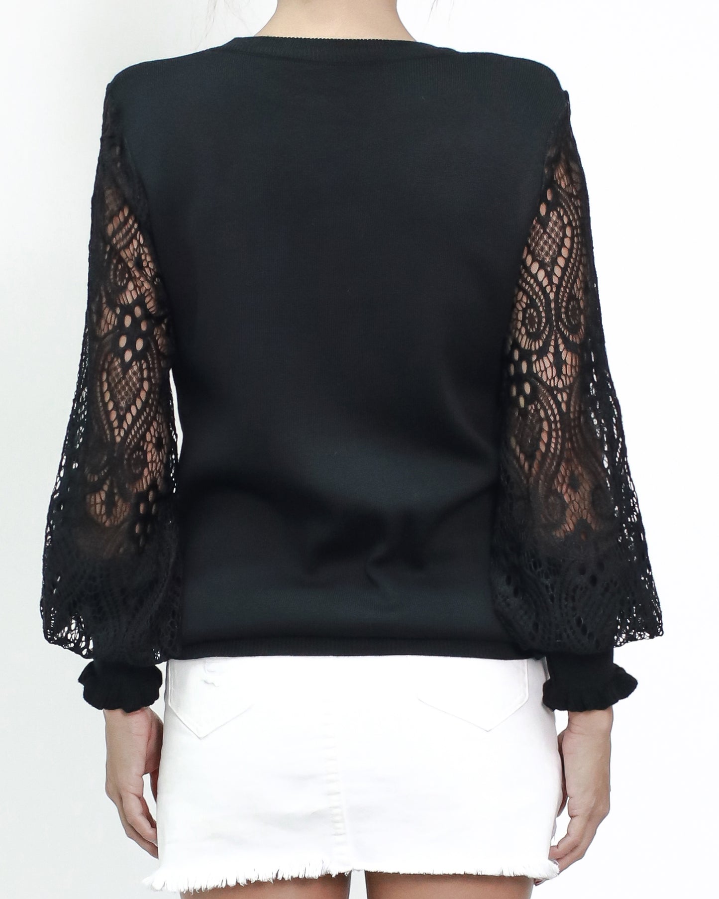 black crochet sleeves knitted top *pre-order*