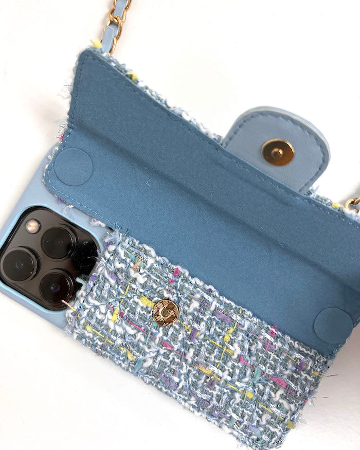 blue tweed pocket chain phone case - iphone 11