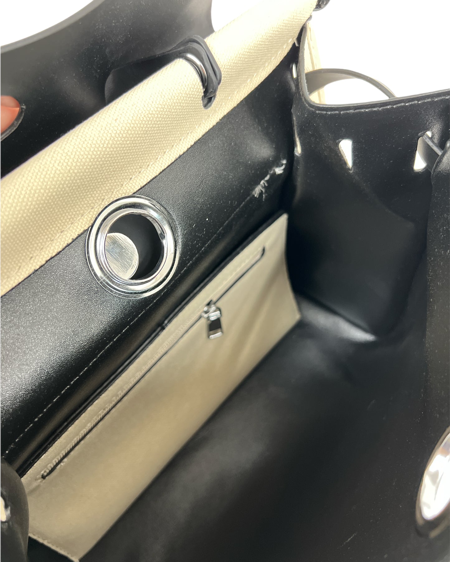 ivory canvas & black PU leather bag *pre-order*