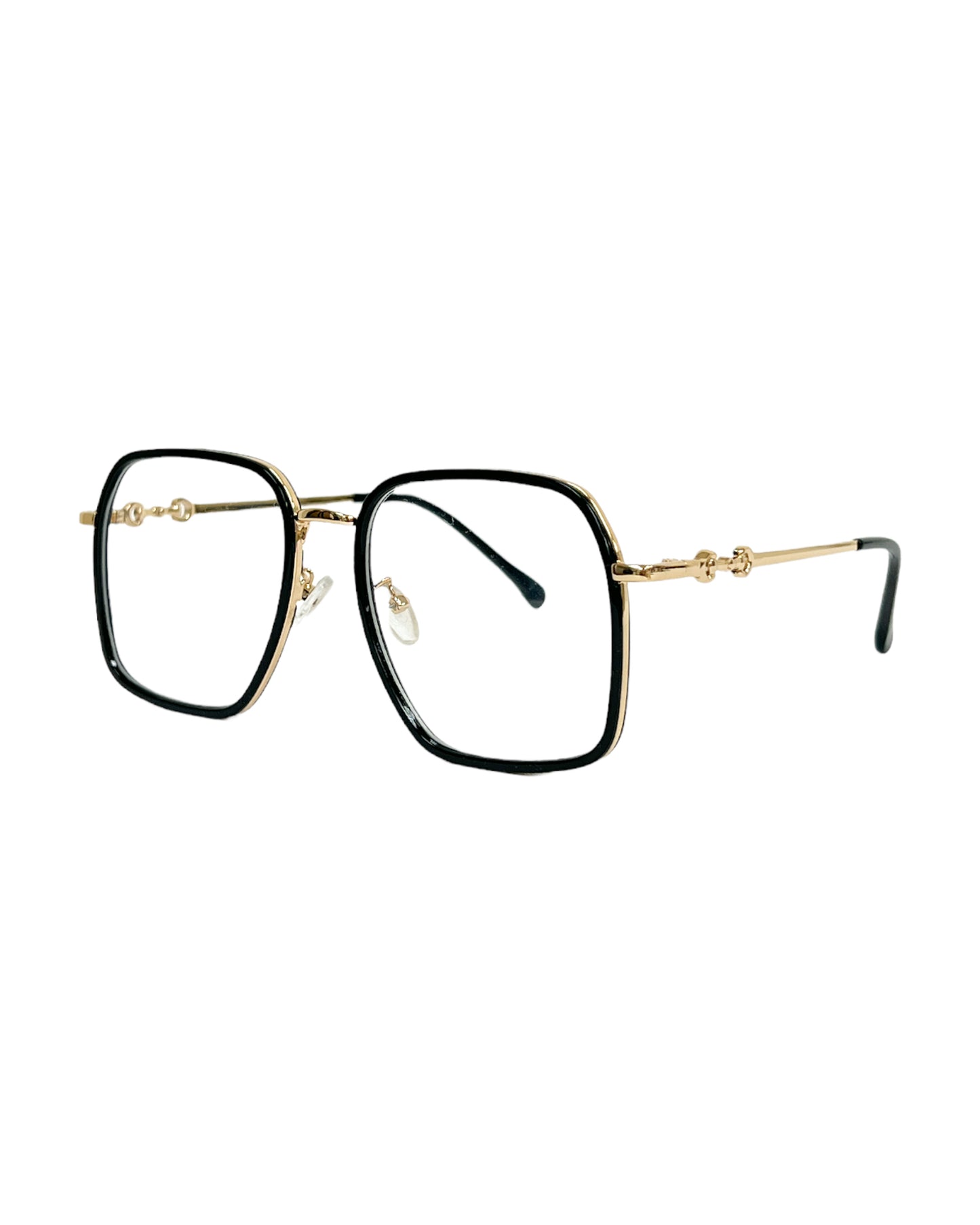 black frame with gold amrs clear lens glasses