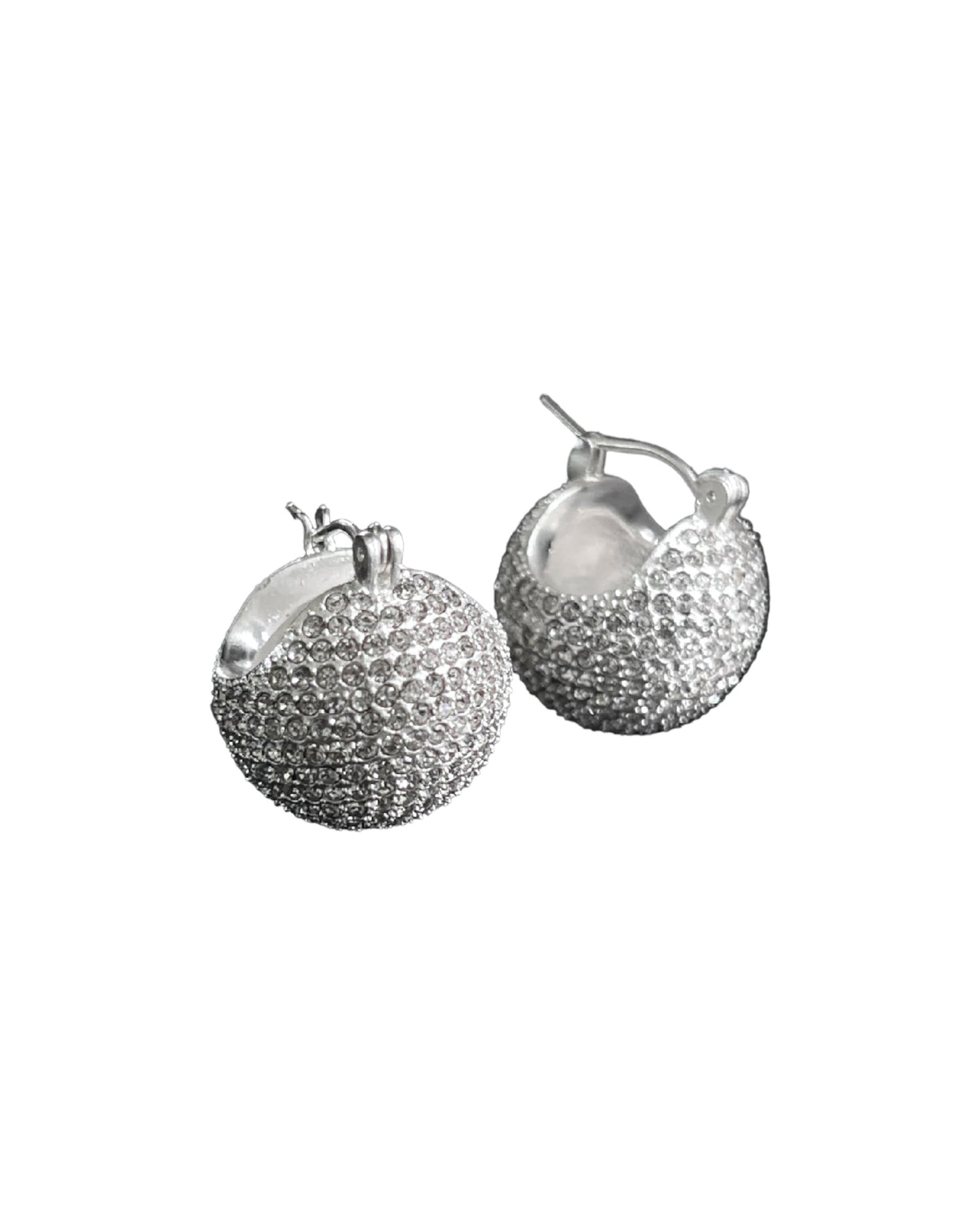 silver diamonds ball earrings