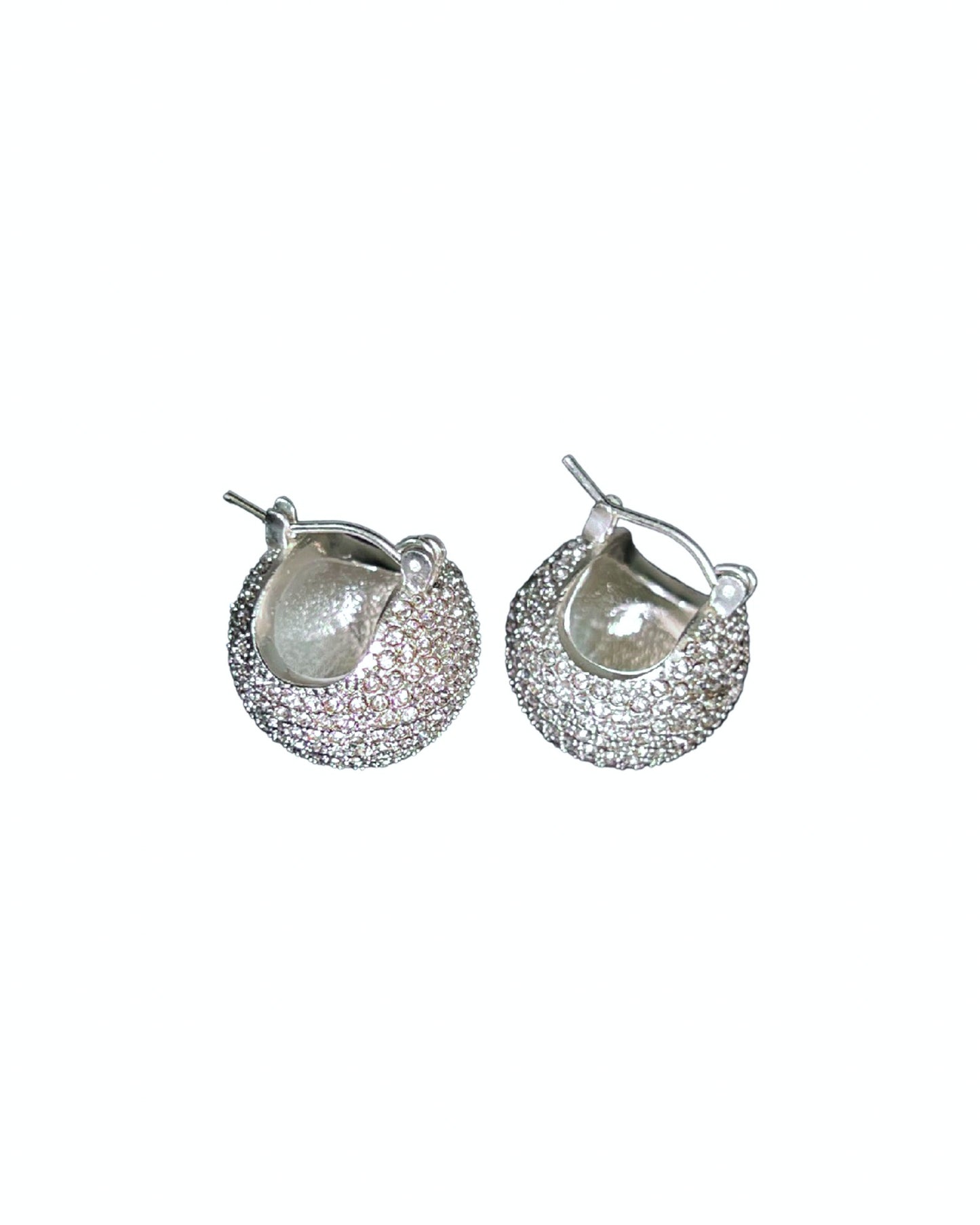 silver diamonds ball earrings