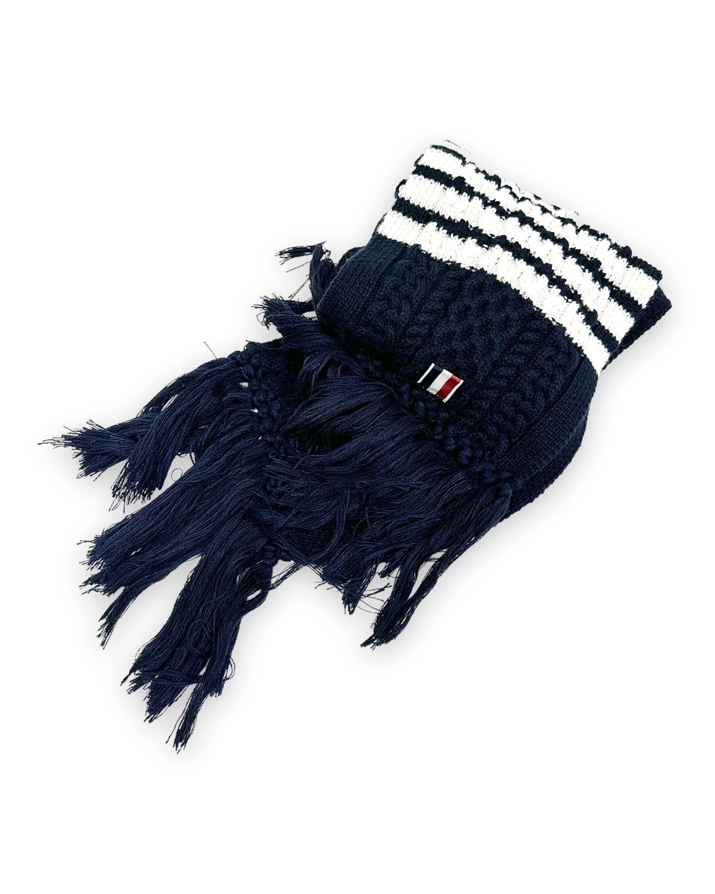 navy & ivory stripes tassels scarf