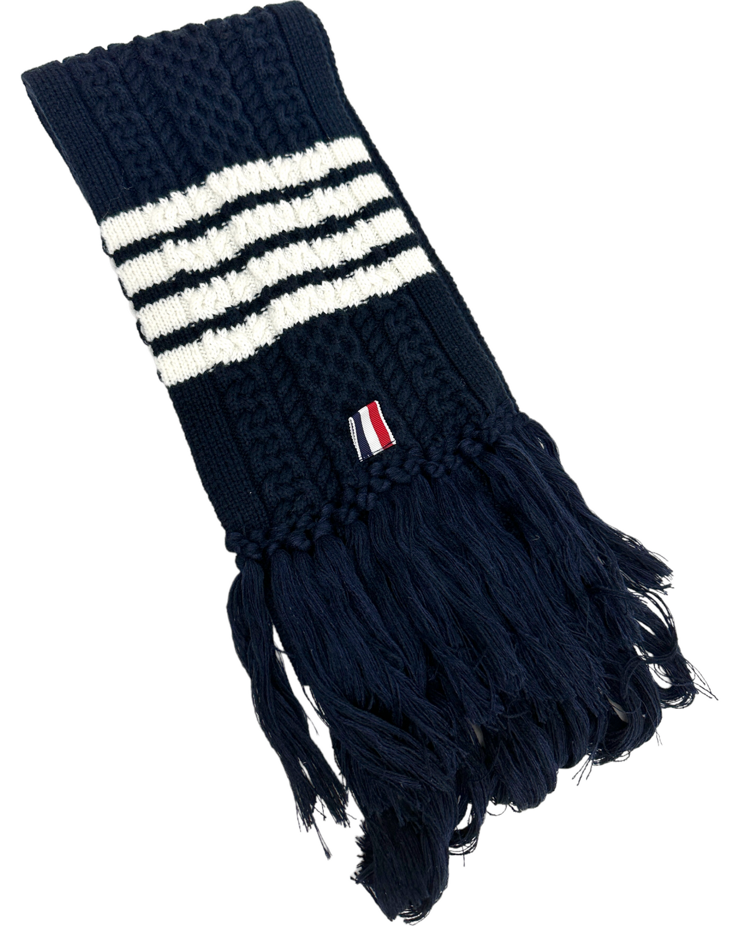 navy & ivory stripes tassels scarf
