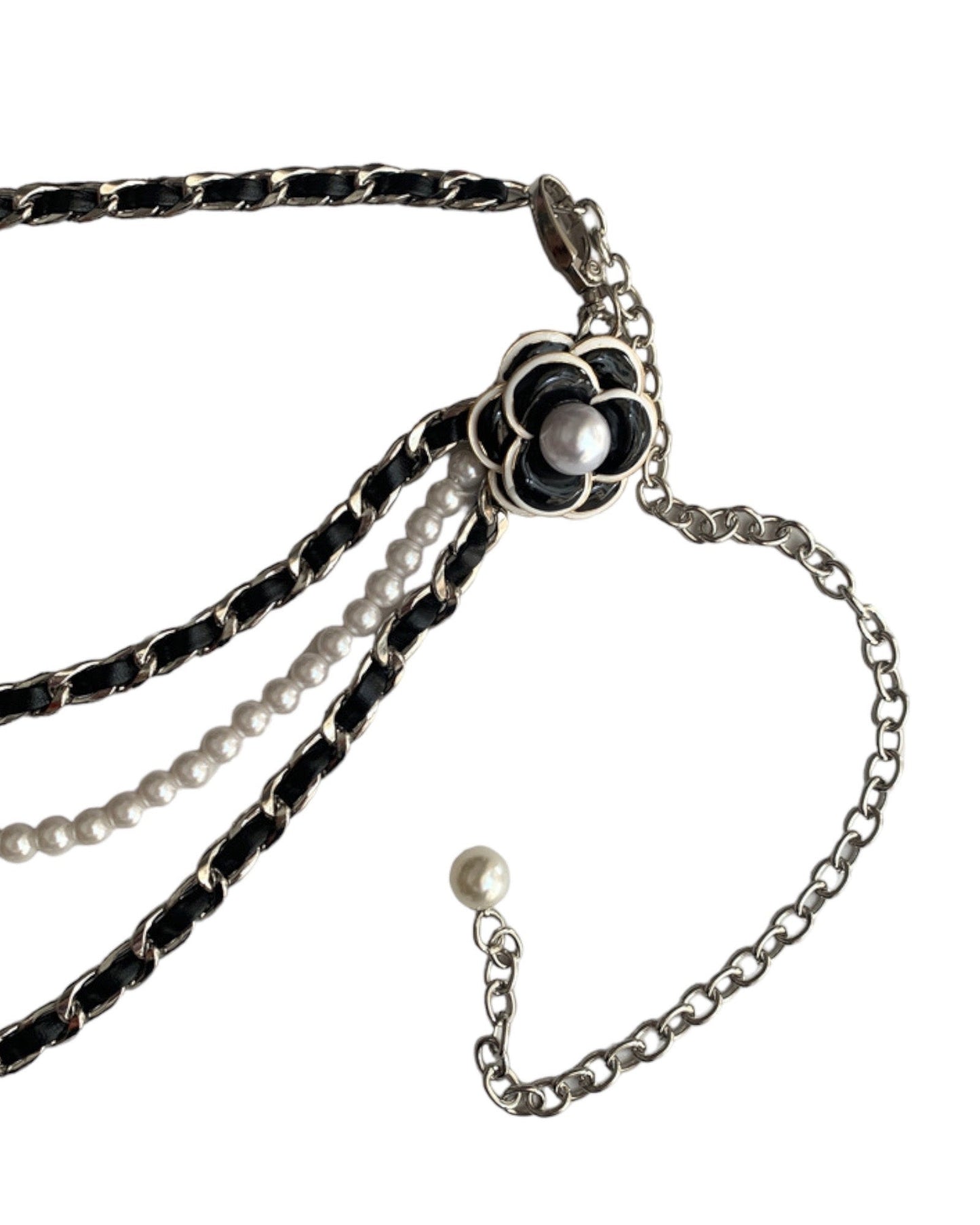 black pu leather chain flower belt chain *pre-order*
