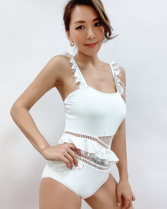 ivory lace ruffles one piece swimsuit *pre-order*
