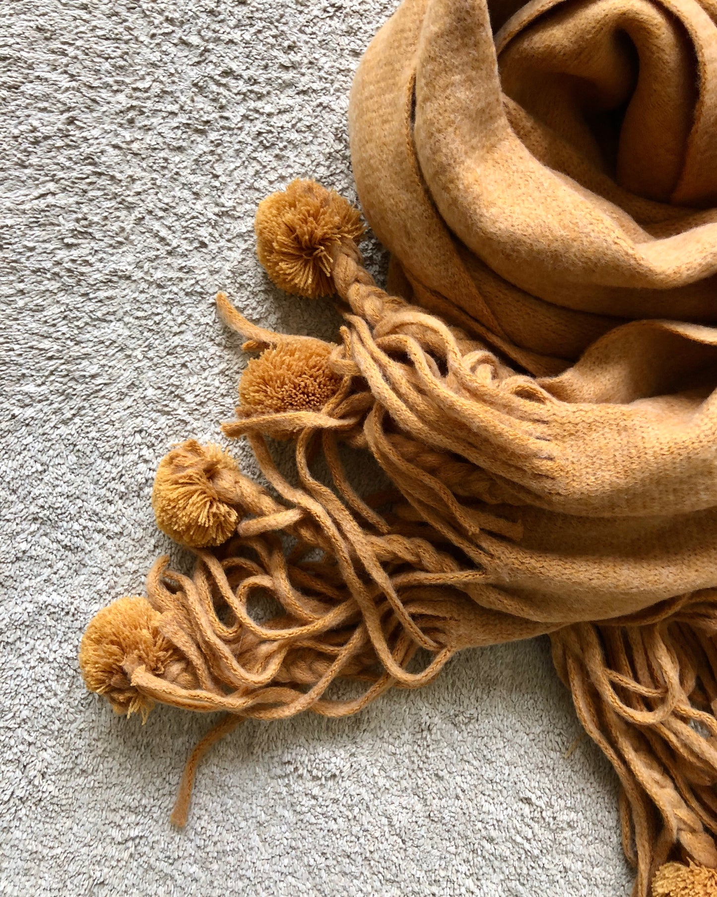 mustard wool-blended pom pom tassels scarf *pre-order*