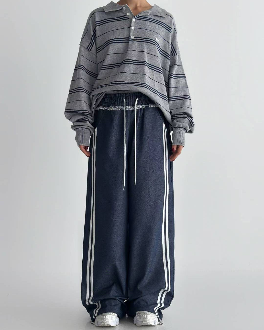 denim panel lace straight leg pants *pre-order*