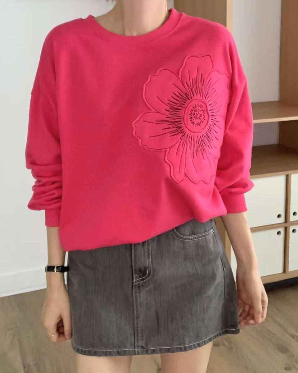 pink embroidered flower sweatshirt