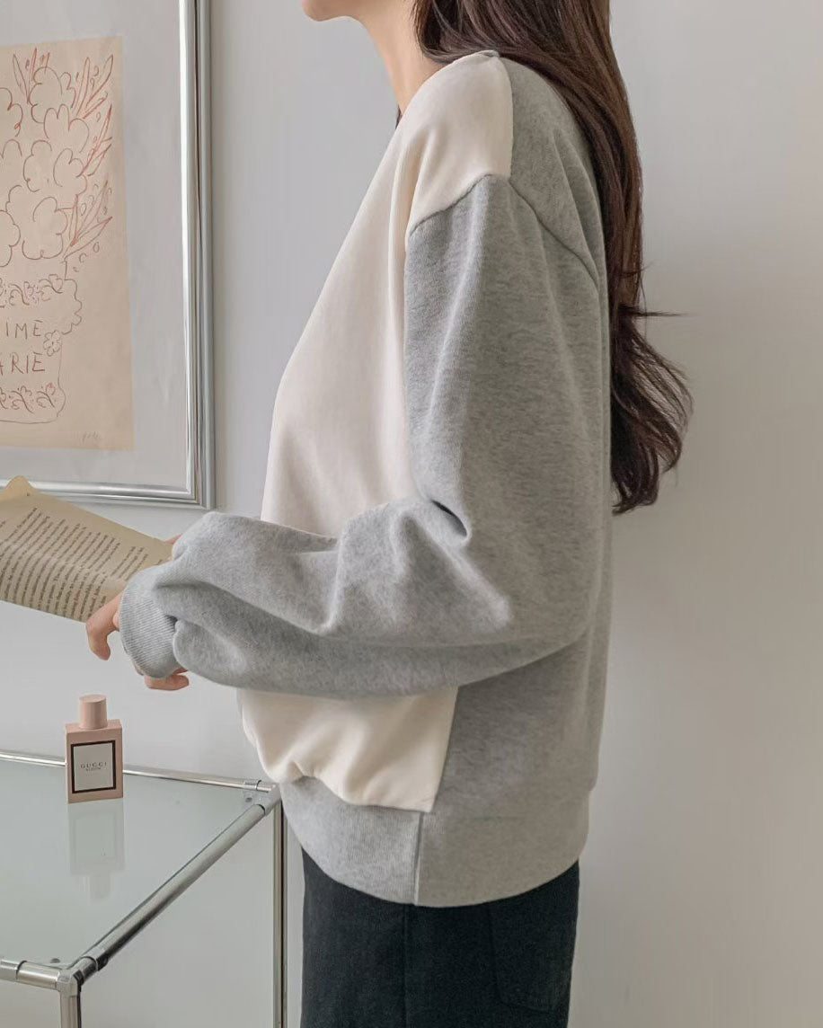 grey w/ ivory & polka dots contrast fleece sweatshirt *pre-order*