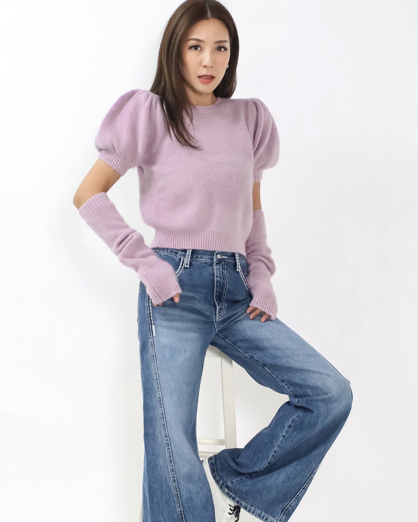 lilac puff sleeves knitted top w/ arm warmer *pre-order*