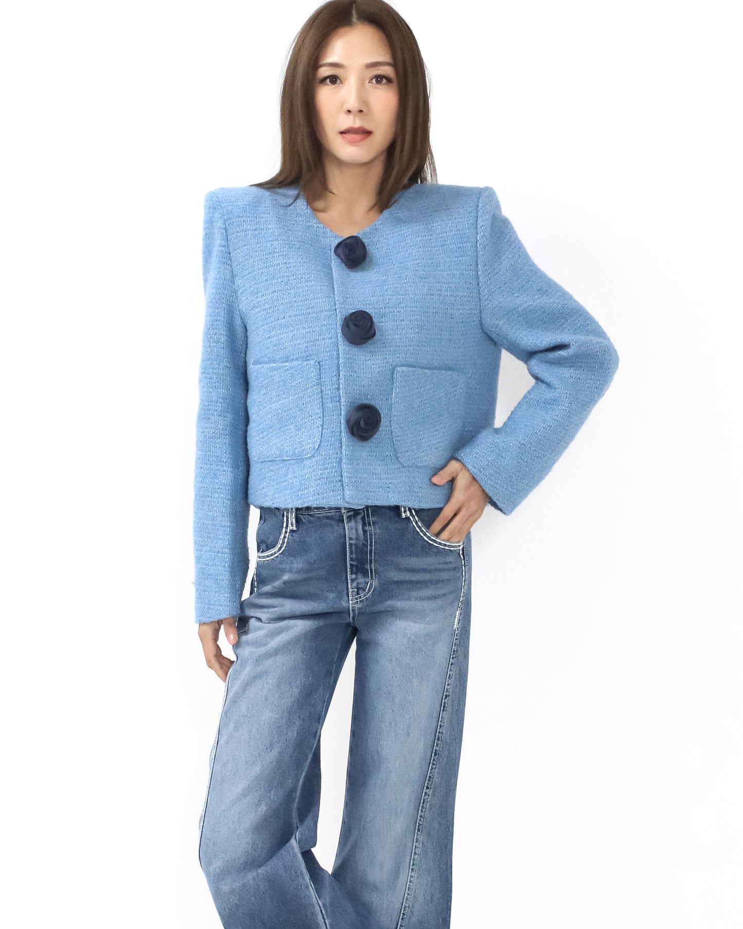 blue tweed flowers button jacket *pre-order*