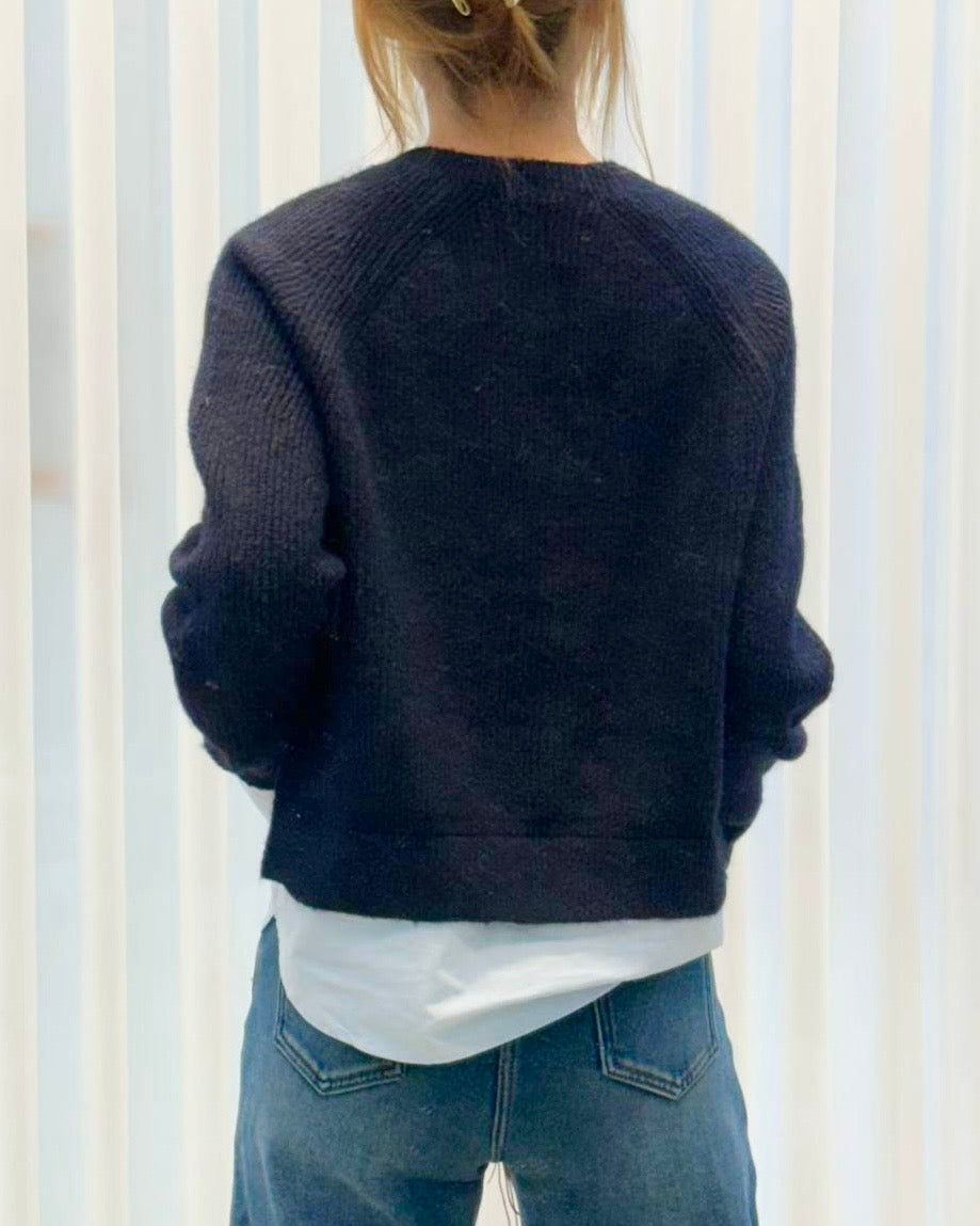 navy & blue shirt contrast knitted top *pre-order*