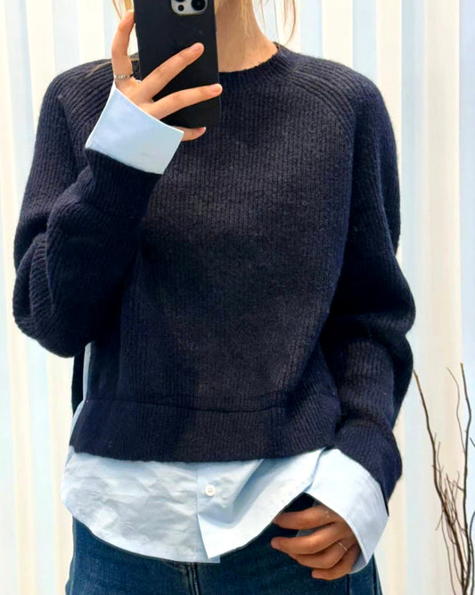 navy & blue shirt contrast knitted top *pre-order*