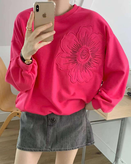 pink embroidered flower sweatshirt