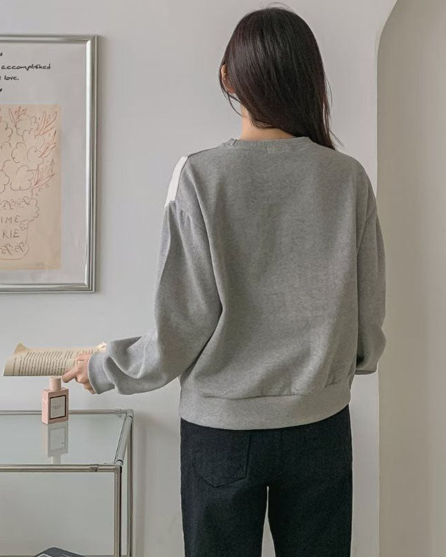 grey w/ ivory & polka dots contrast fleece sweatshirt *pre-order*