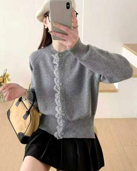 grey lace hem knitted cardigan *pre-order*