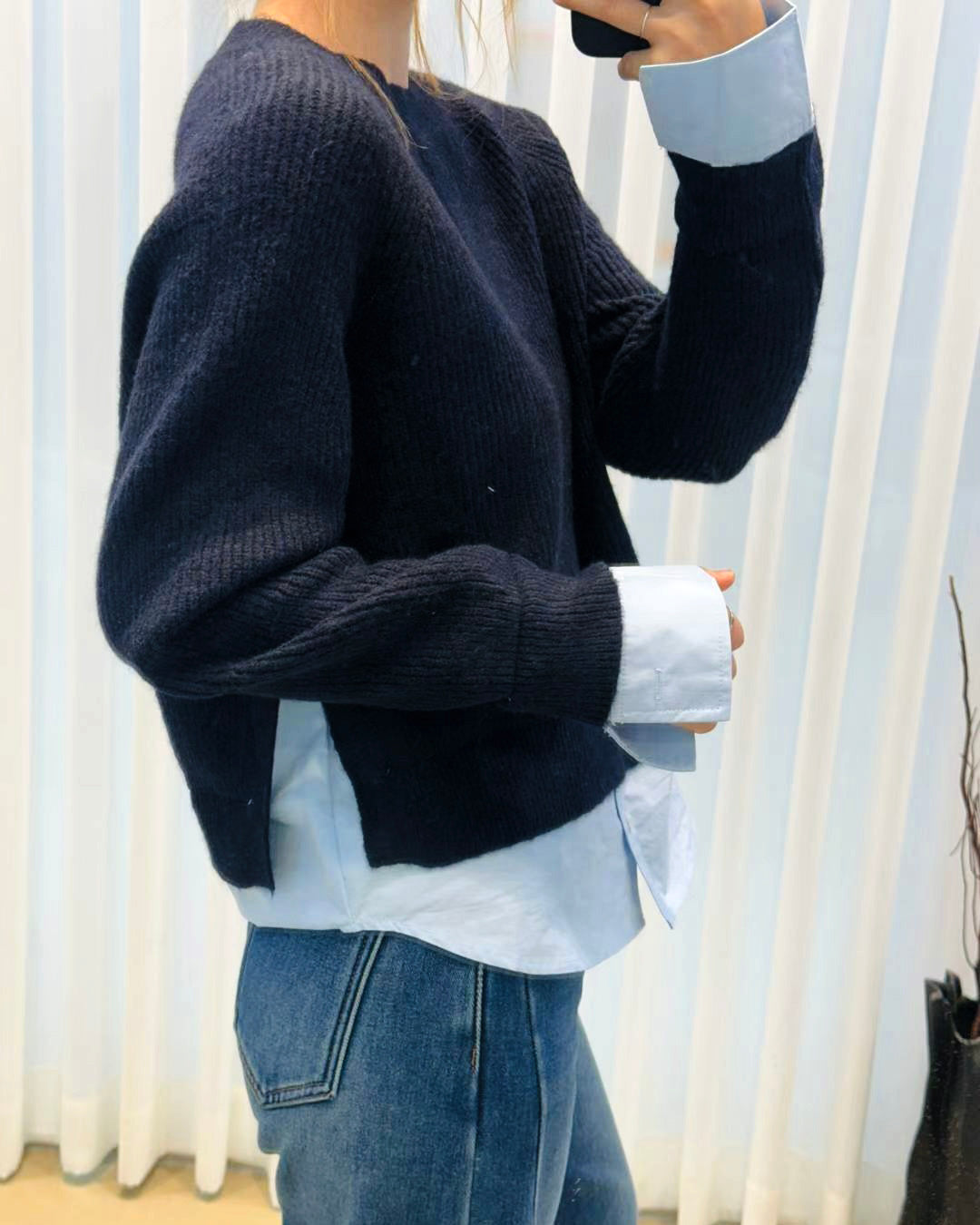 navy & blue shirt contrast knitted top *pre-order*