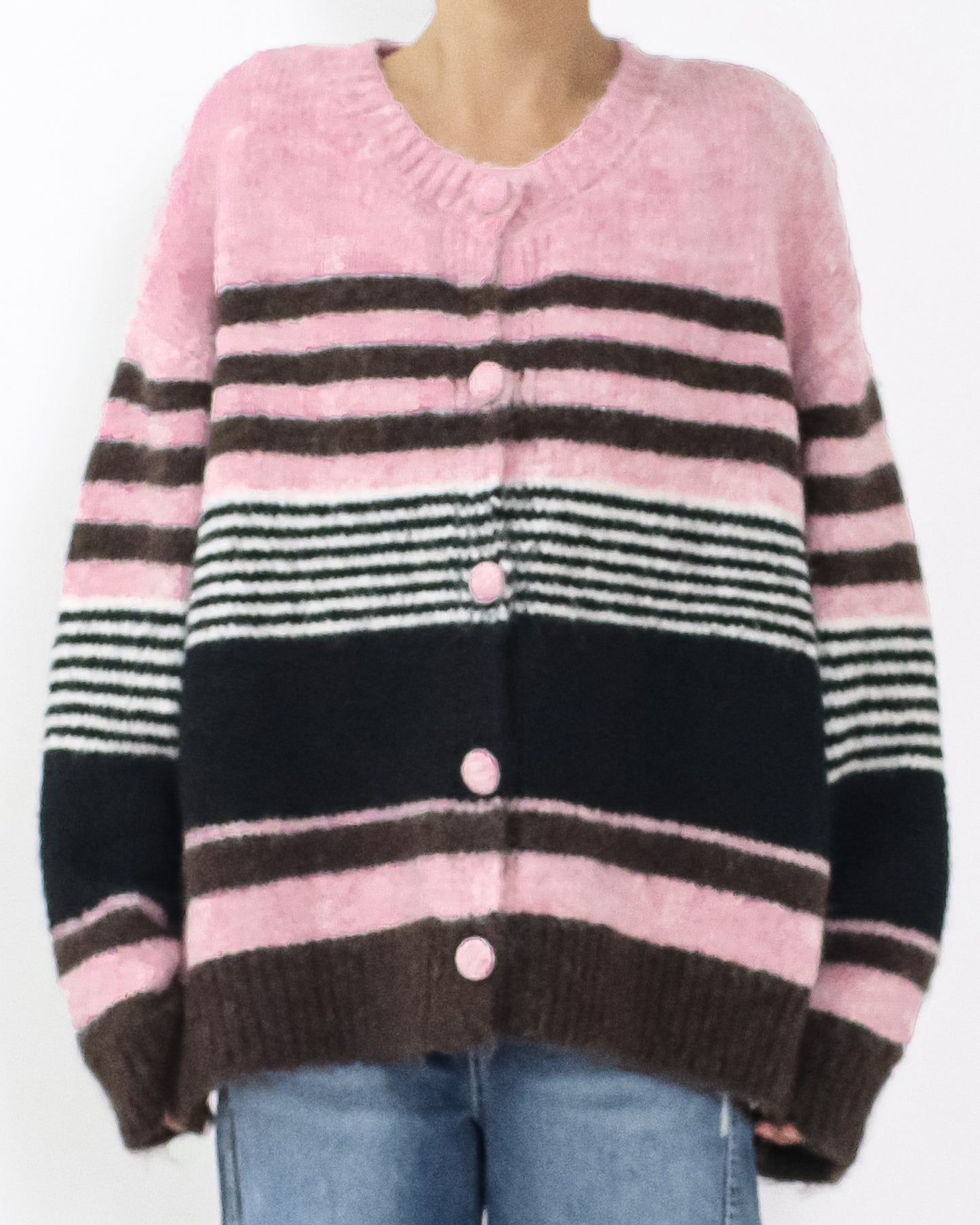 pink brown ivory and grey stripe knitted cardigan *pre-order*