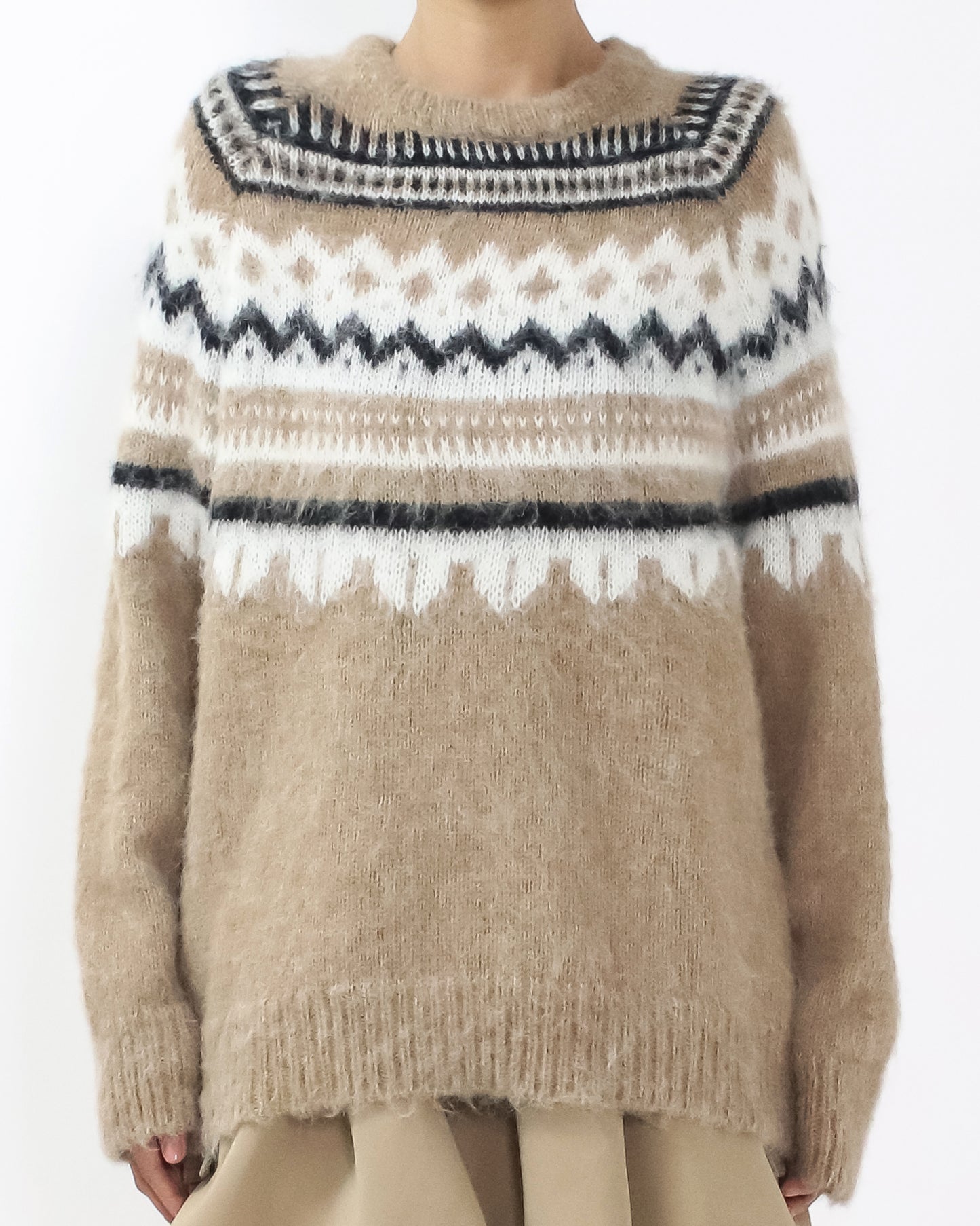 beige pattern mohair knitted top *pre-order*