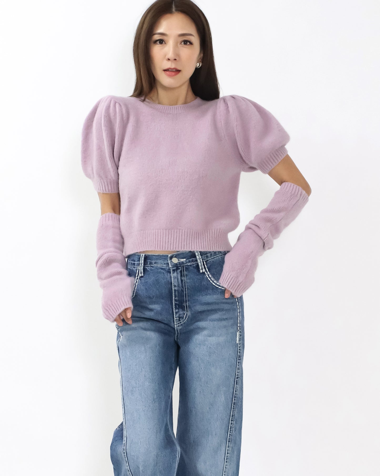 lilac puff sleeves knitted top w/ arm warmer *pre-order*