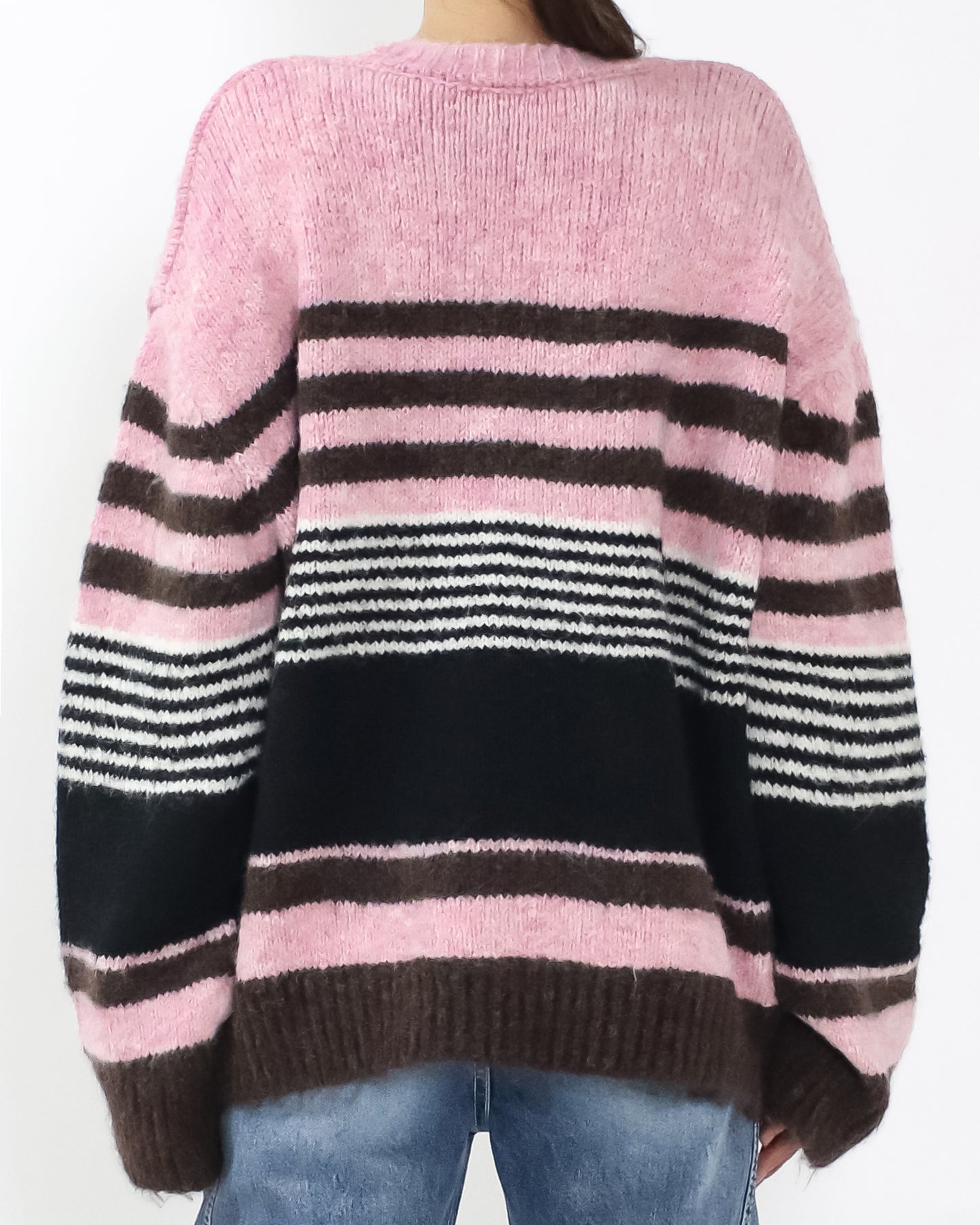 pink brown ivory and grey stripe knitted cardigan *pre-order*