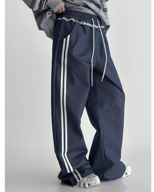 denim panel lace straight leg pants *pre-order*