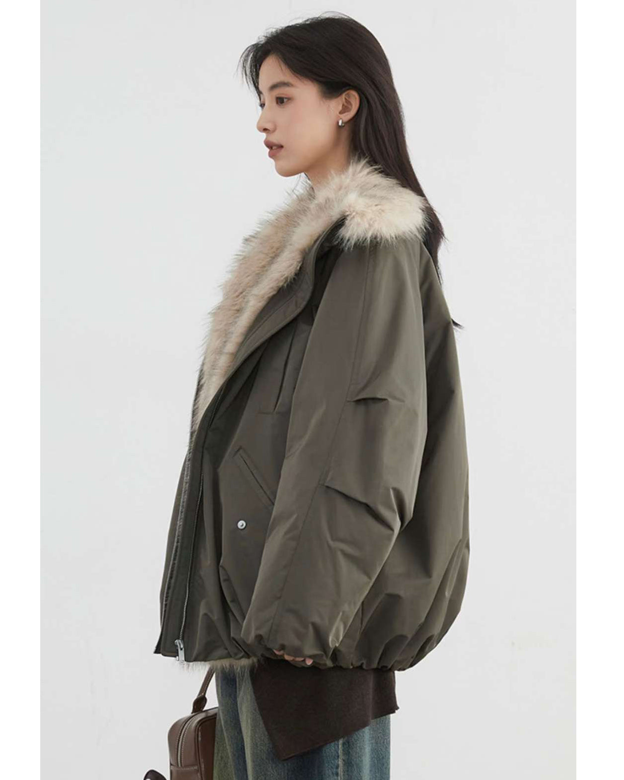 green w/ beige faux fur bomber jacket *pre-order*