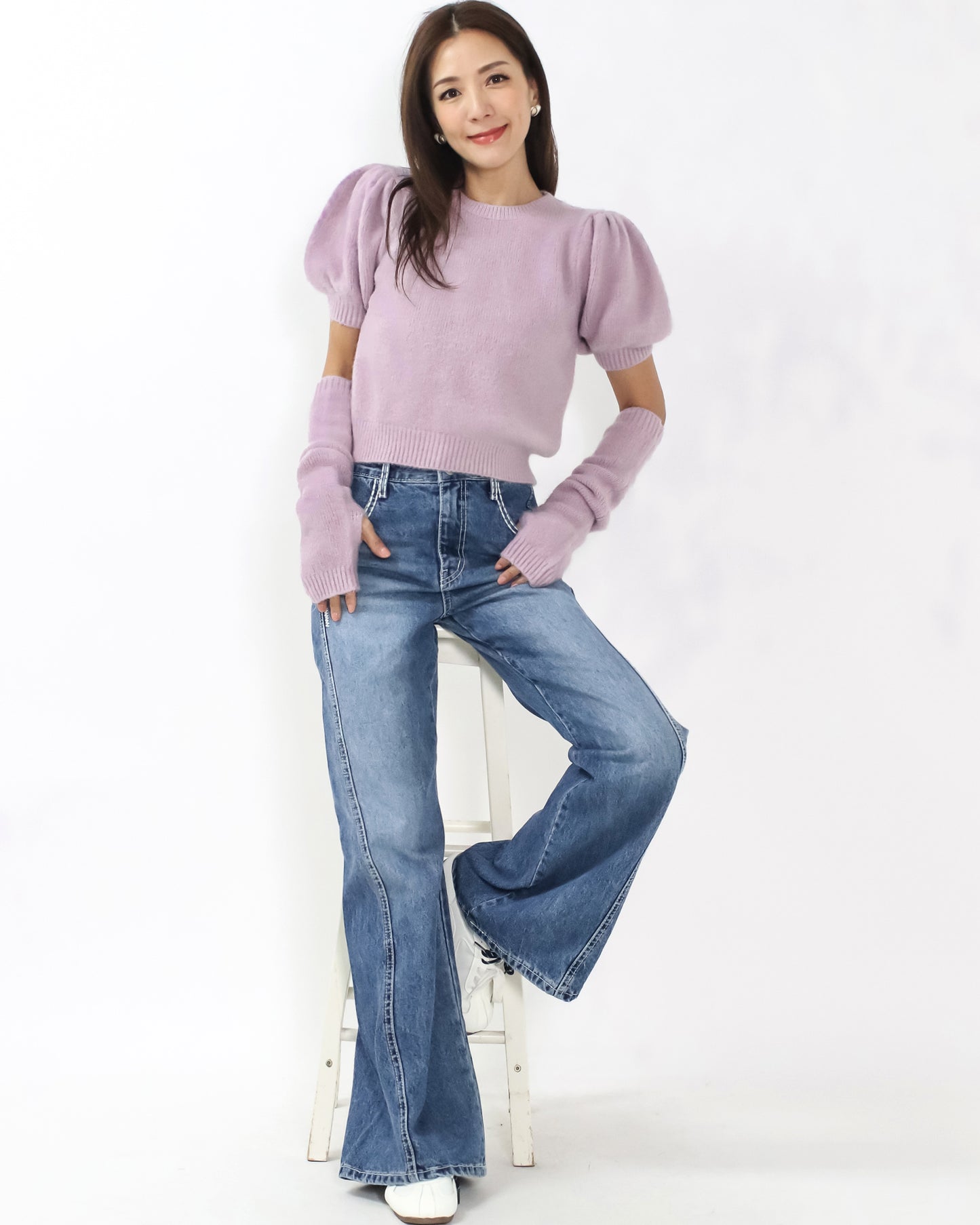 lilac puff sleeves knitted top w/ arm warmer *pre-order*