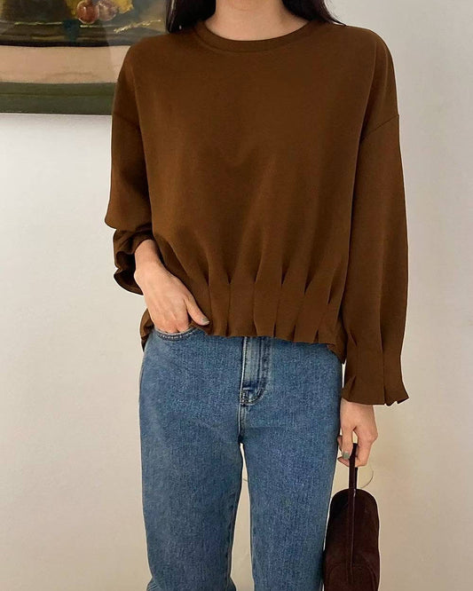 brown pleats hem sweat top *pre-prder*