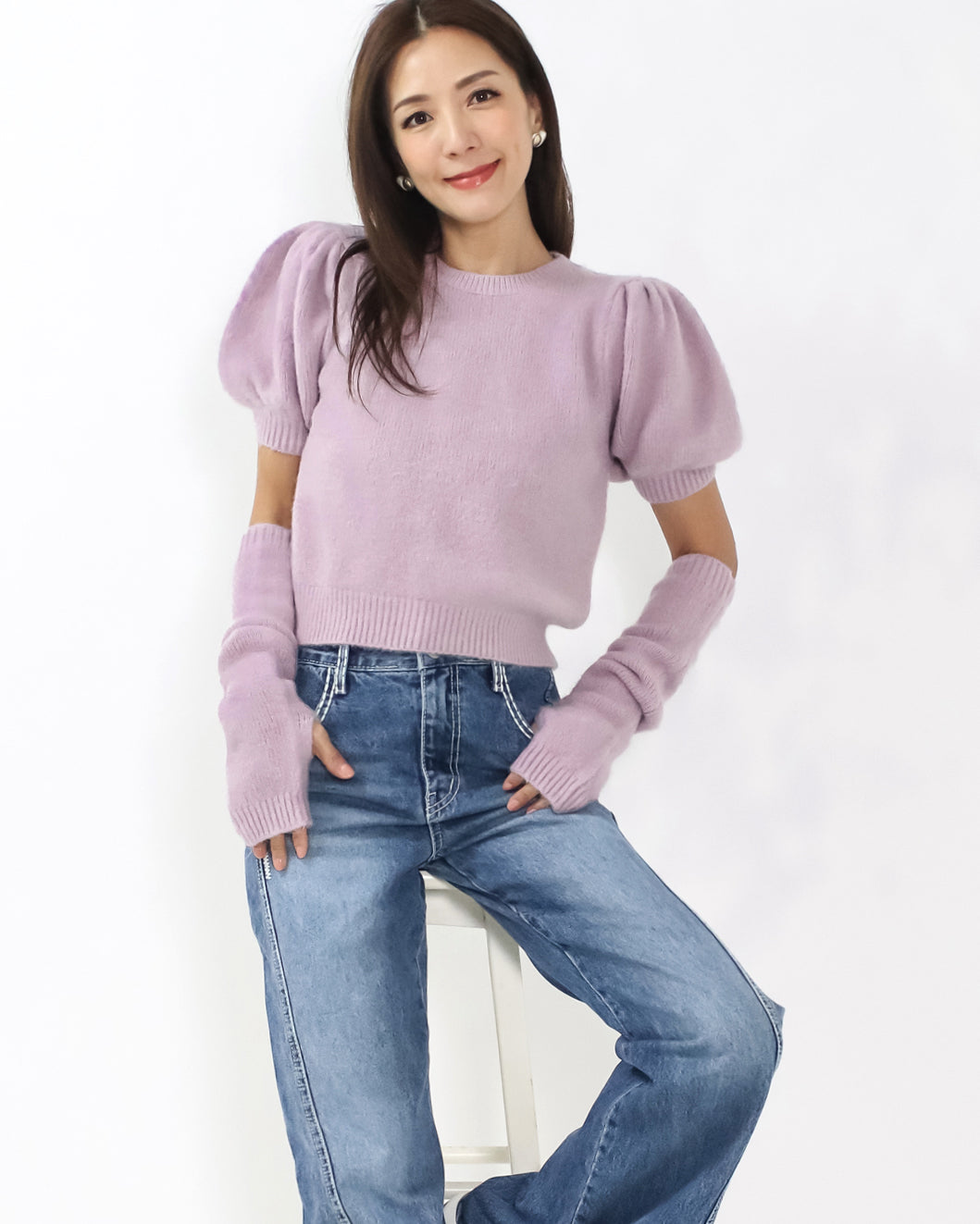 lilac puff sleeves knitted top w/ arm warmer *pre-order*