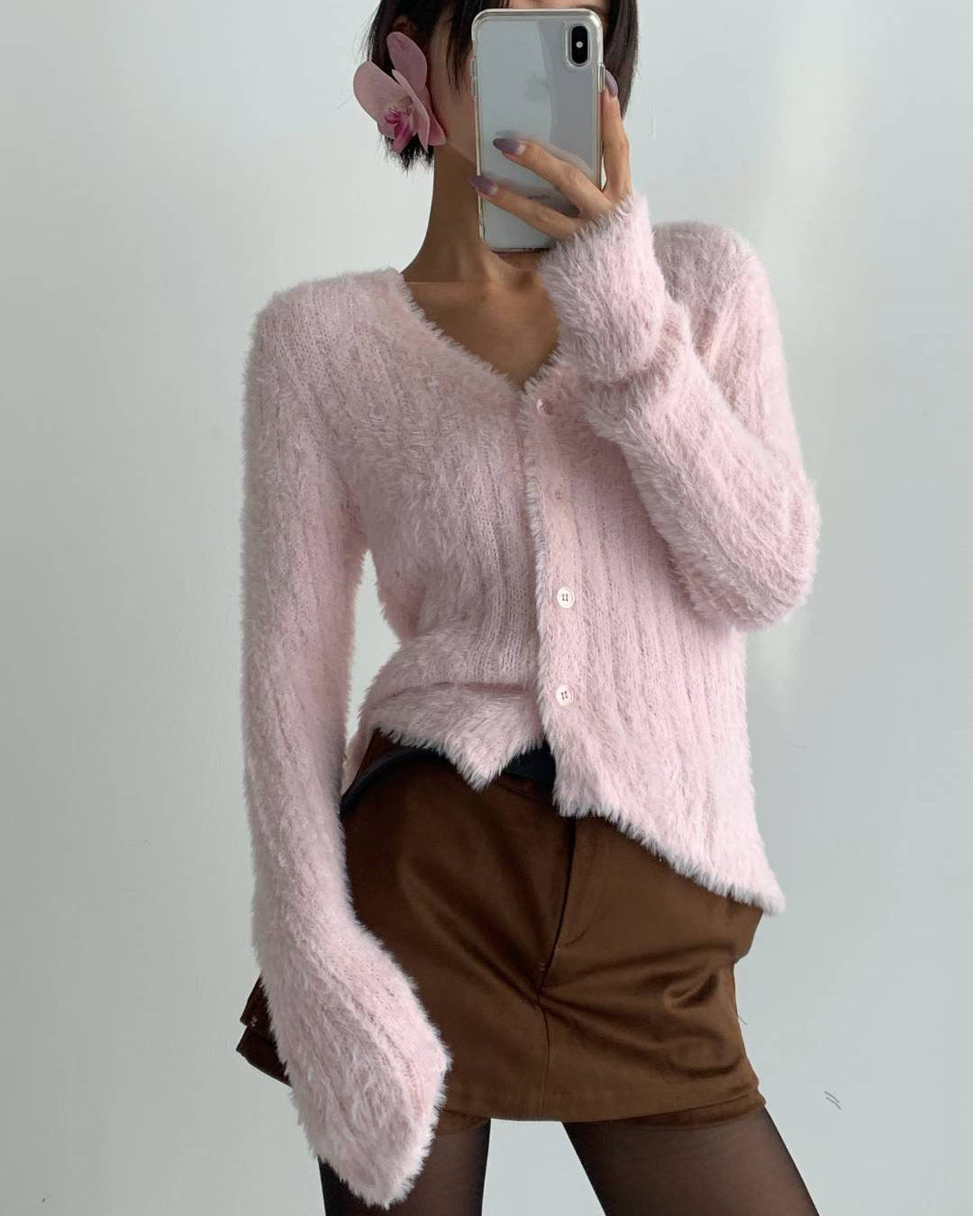 pink fluffy knitted cardigan *pre-order*