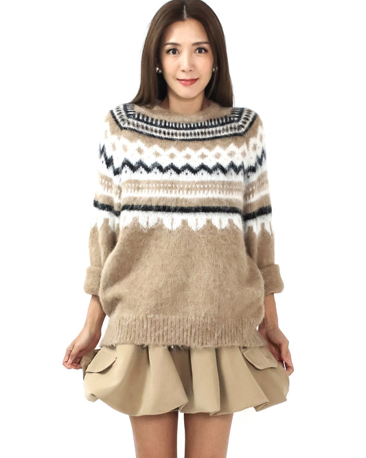 beige pattern mohair knitted top *pre-order*