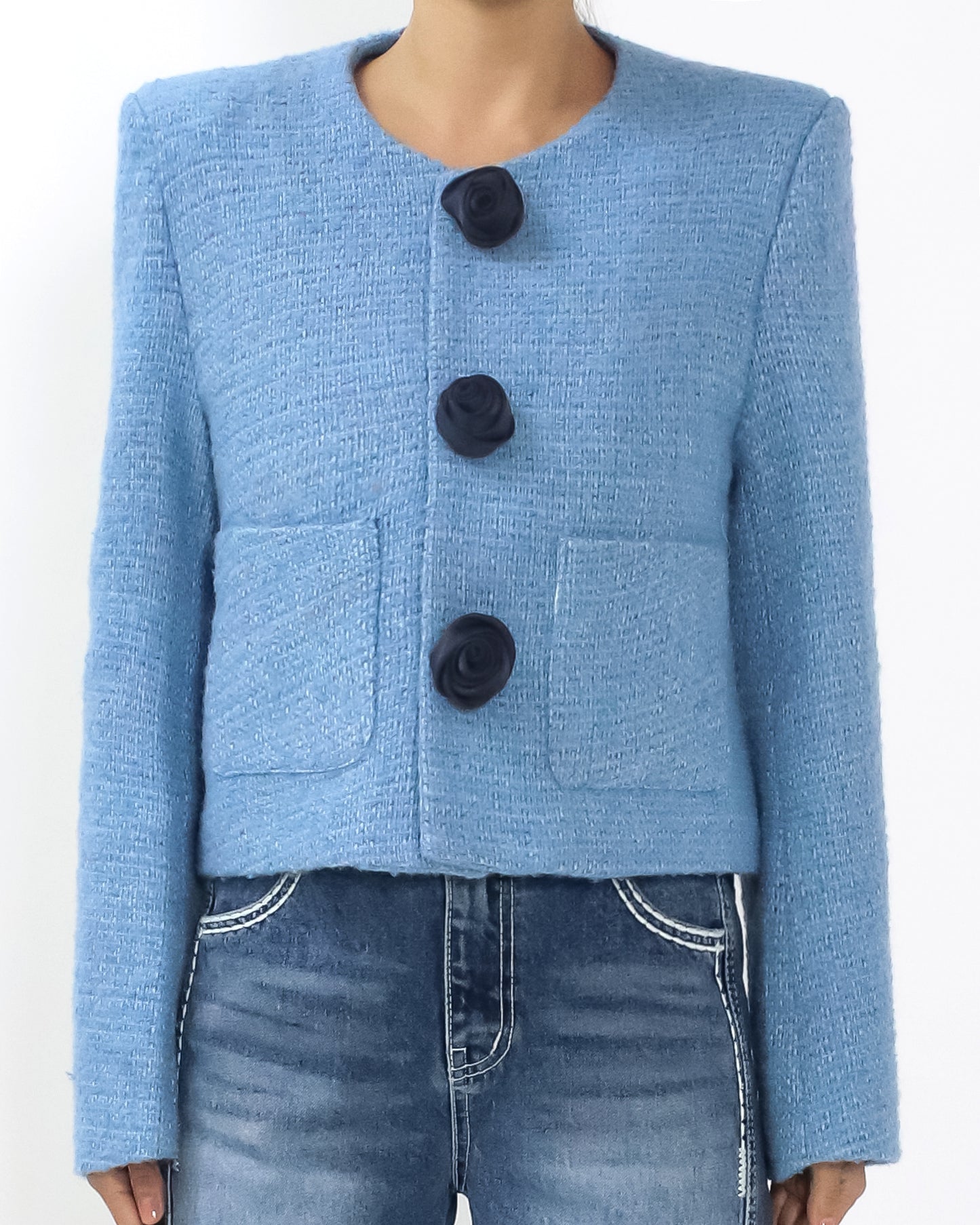 blue tweed flowers button jacket *pre-order*