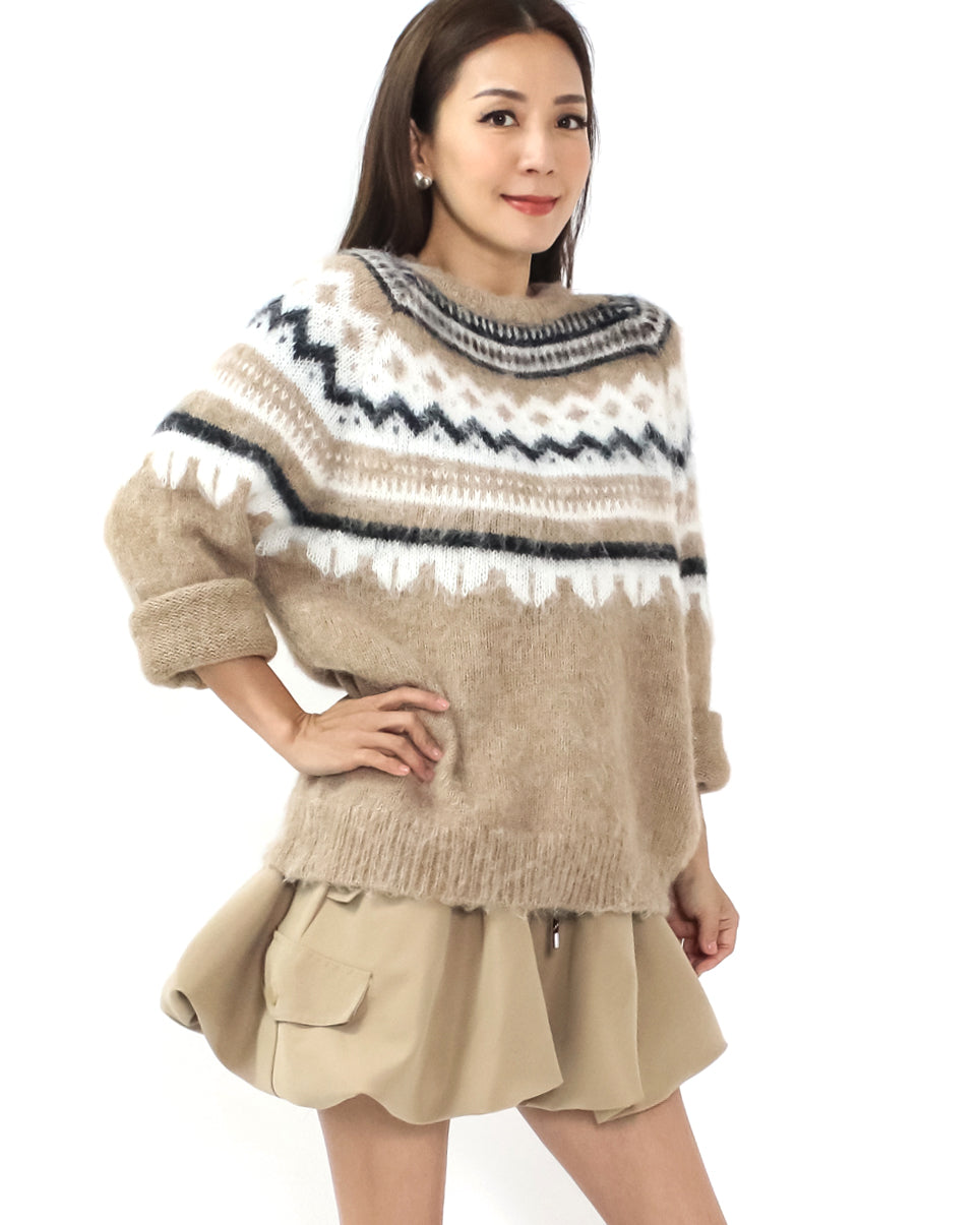 beige pattern mohair knitted top *pre-order*