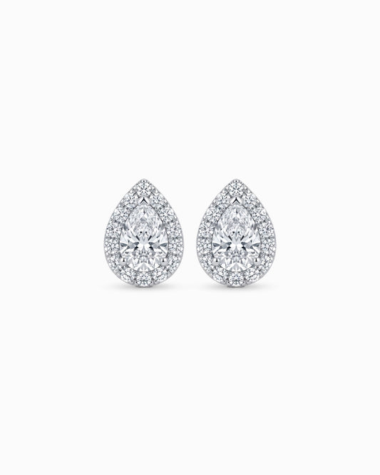 pear lab-grown diamond rhodium plated alloy studded earrings