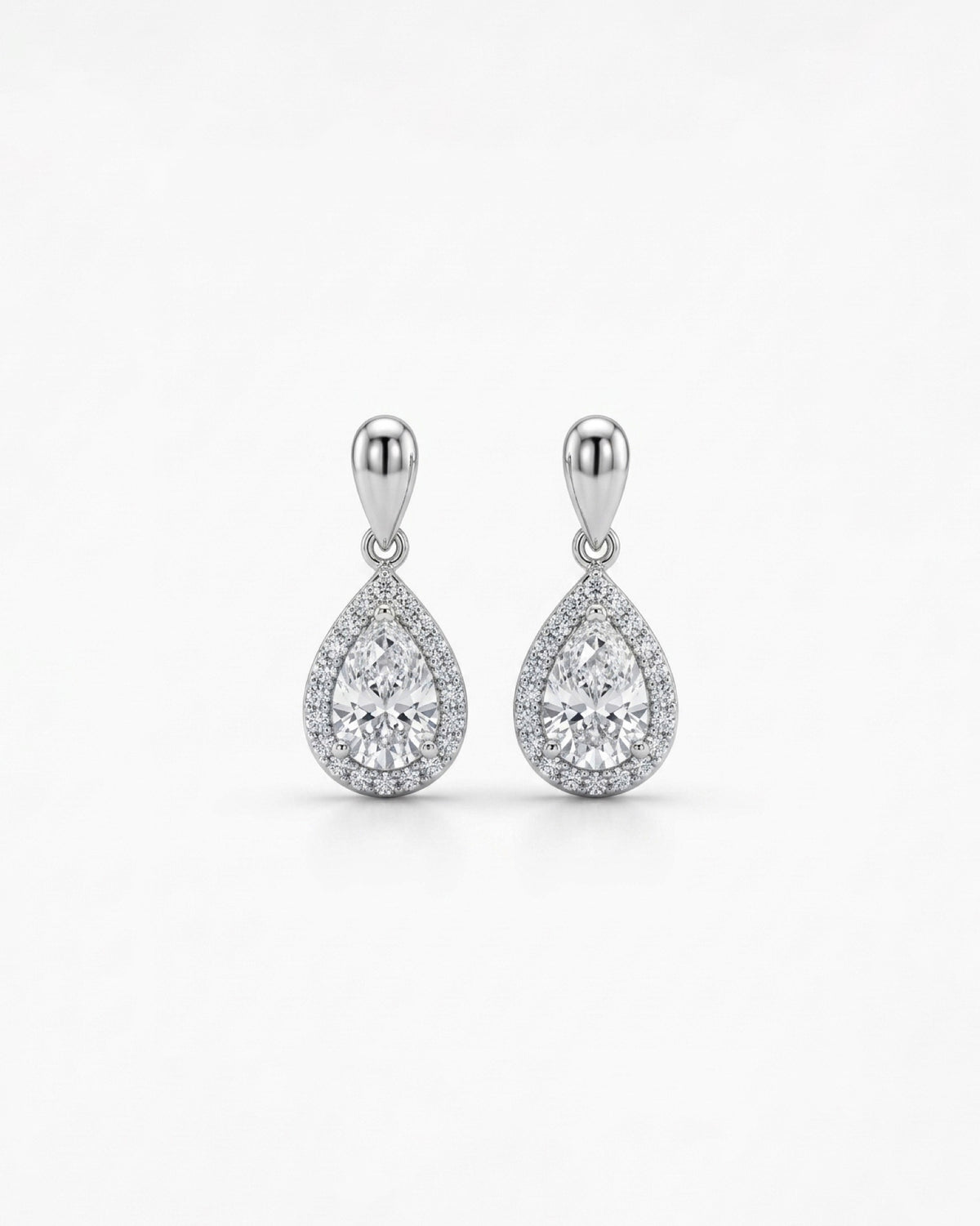 pear halo lab-grown diamond rhodium plated alloy drop earrings