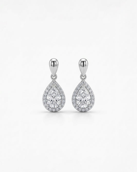 pear halo lab-grown diamond rhodium plated alloy drop earrings