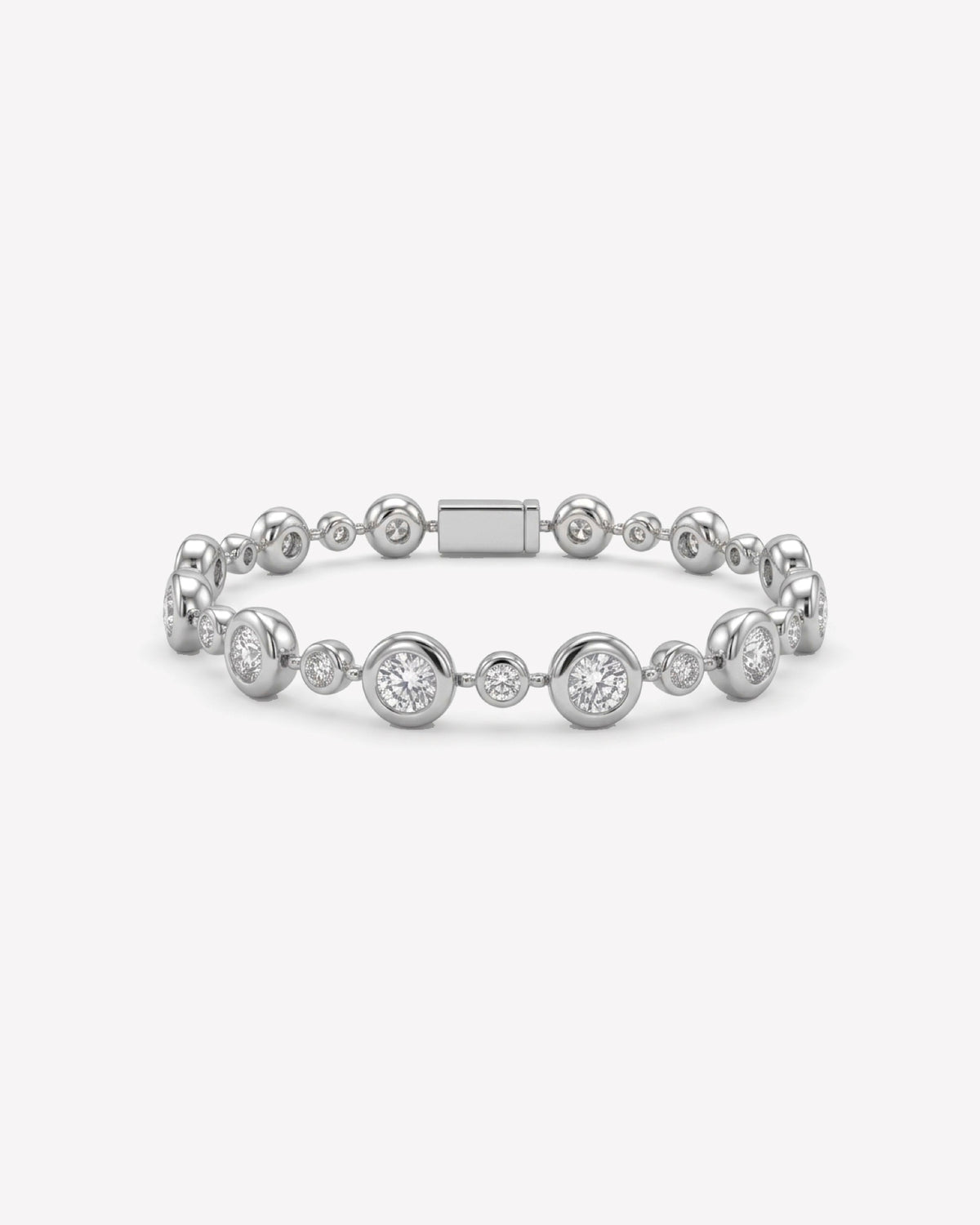 round lab-grown diamond bezel rhodium plated tennis bracelet