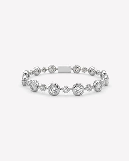 round lab-grown diamond bezel rhodium plated tennis bracelet