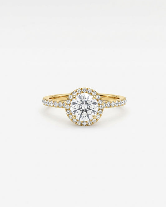 1ct round halo rhodium plated ring